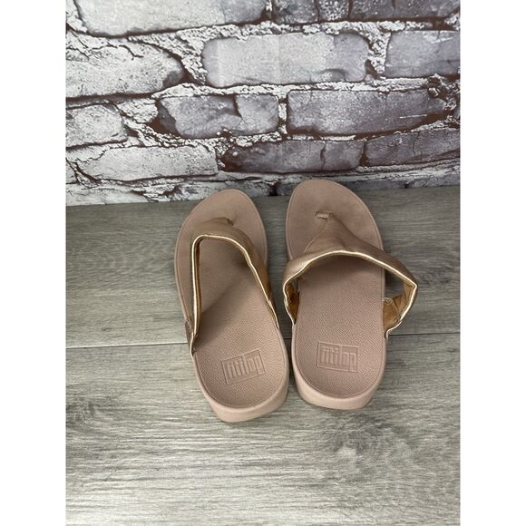 FitFlop Lulu Rose Gold Pink Synthetic Thong Wedge Sandals Women's Sz 8M US/39EU - Picture 13 of 16
